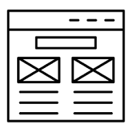 representing a website layout with placeholders for a header, images, and text